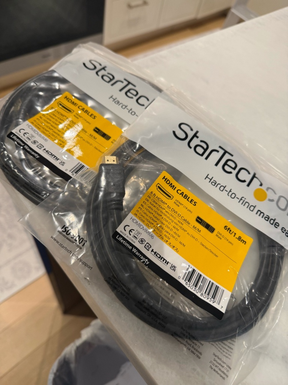 Brand new/sealed set of 2 StarTech HDMI to DVI-D cables, model HDMIDVIMM6.